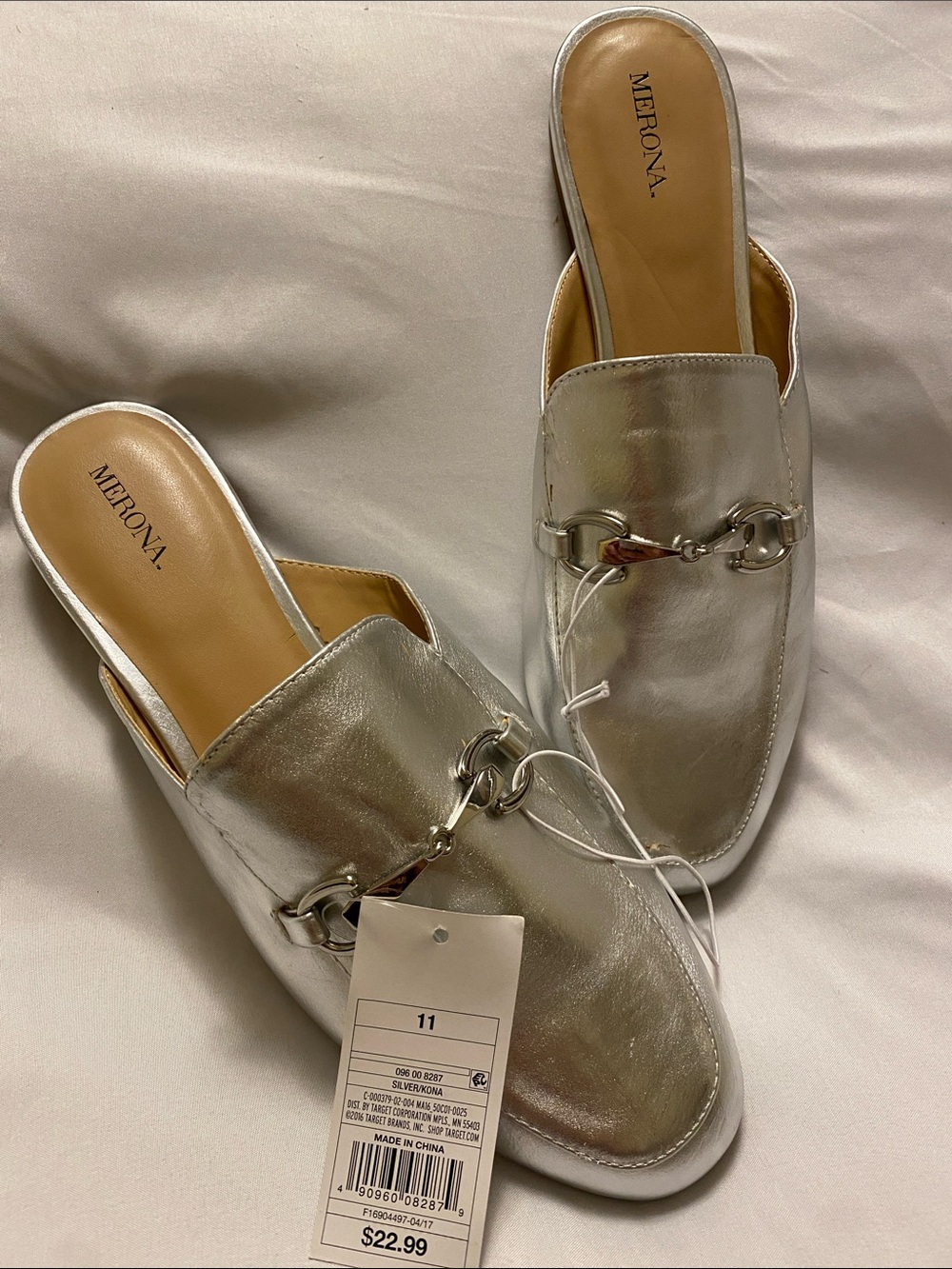 Merona Metallic Silver Slip-On Mules with Bit Detail
